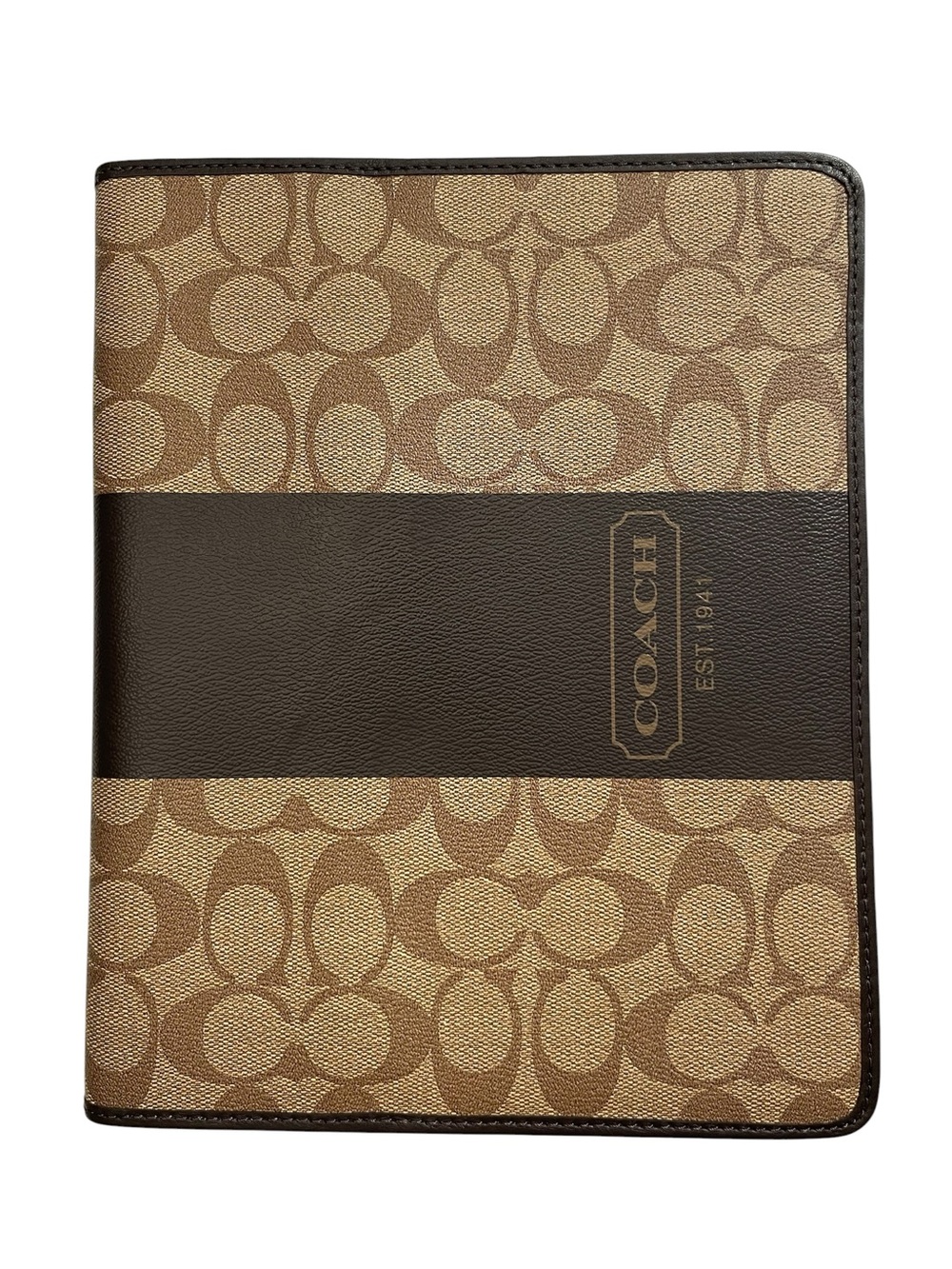 Coach Signature Canvas Leather iPad Folio Case Khaki Brown NWT Tablet Cover